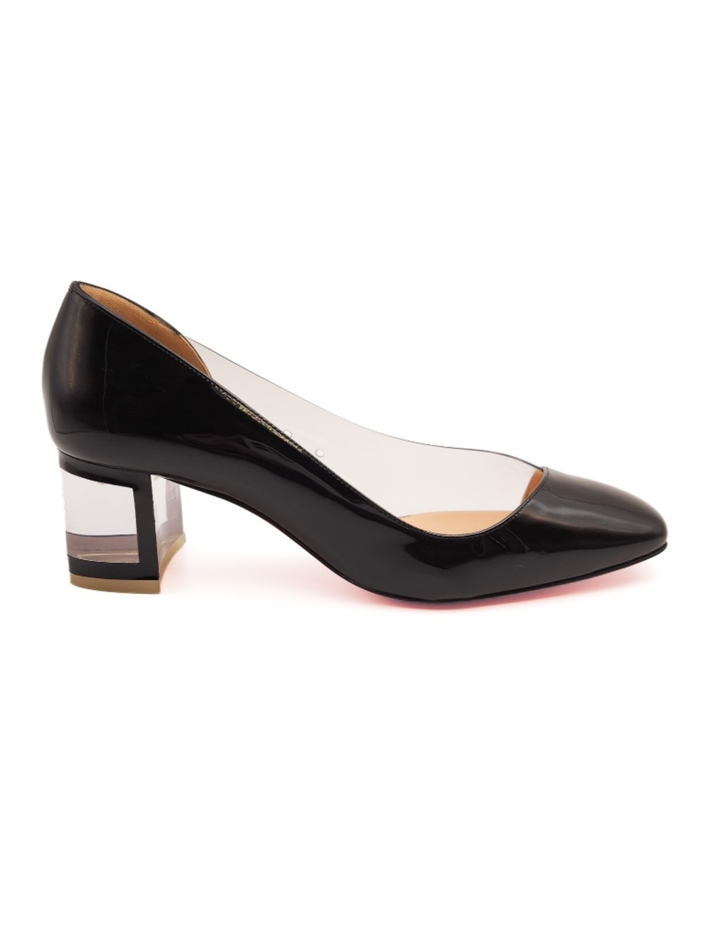 Christian Louboutin Patent Leather Mid-Heel Clear Block Heel Pumps EU 38
